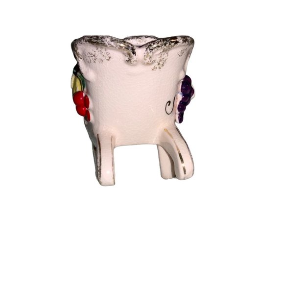 Pink WHEELBARROW Flower Frog Gold colored Trim -fruit on sides - Picture 4 of 10